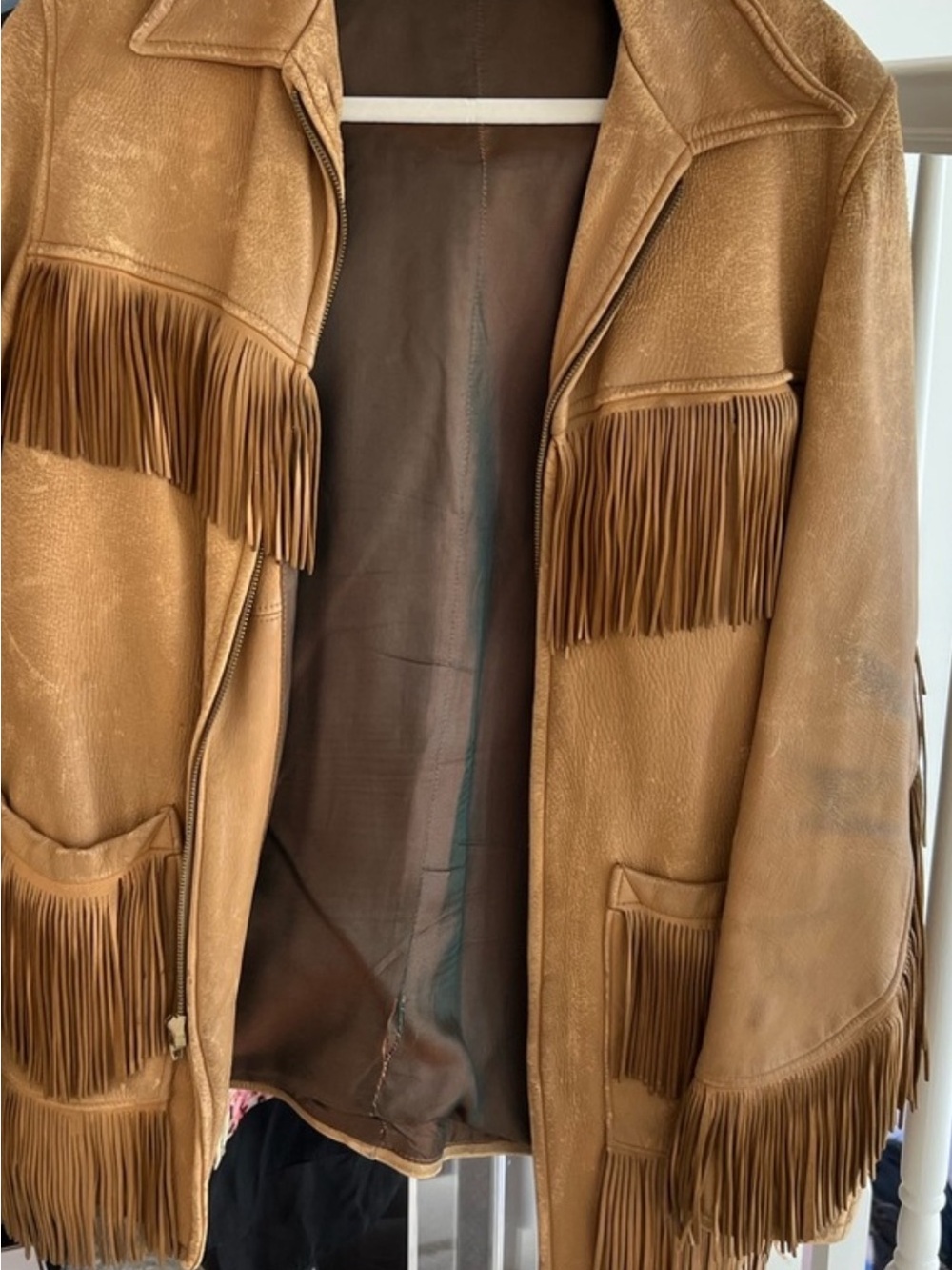 Fringed Brown Leather Jacket - Women's Western Style